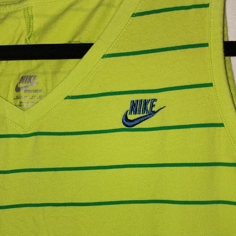 Nike Sportswear Sleeveless Lime Green Dark Green Stripes Xl - Picture 3 of 5